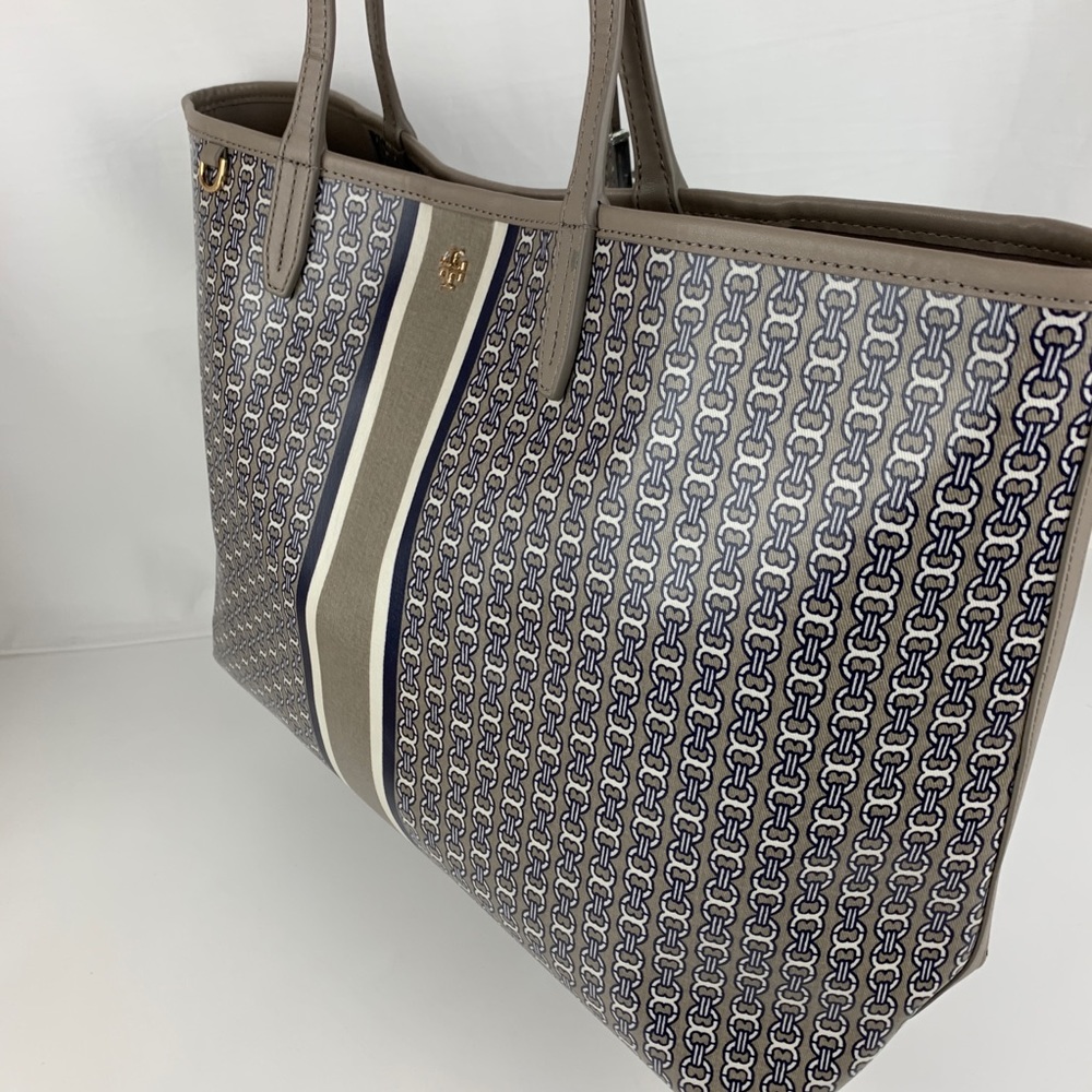 New Tory Burch Gemini Leather & Canvas Tote - Picture 2 of 7